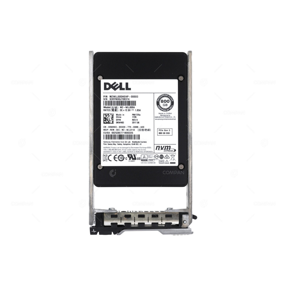 KWH83 DELL 800GB PCIE NVME SSD U2 TLC MU MIXED USE FOR G13 0KWH83, MZ-WLL800A,